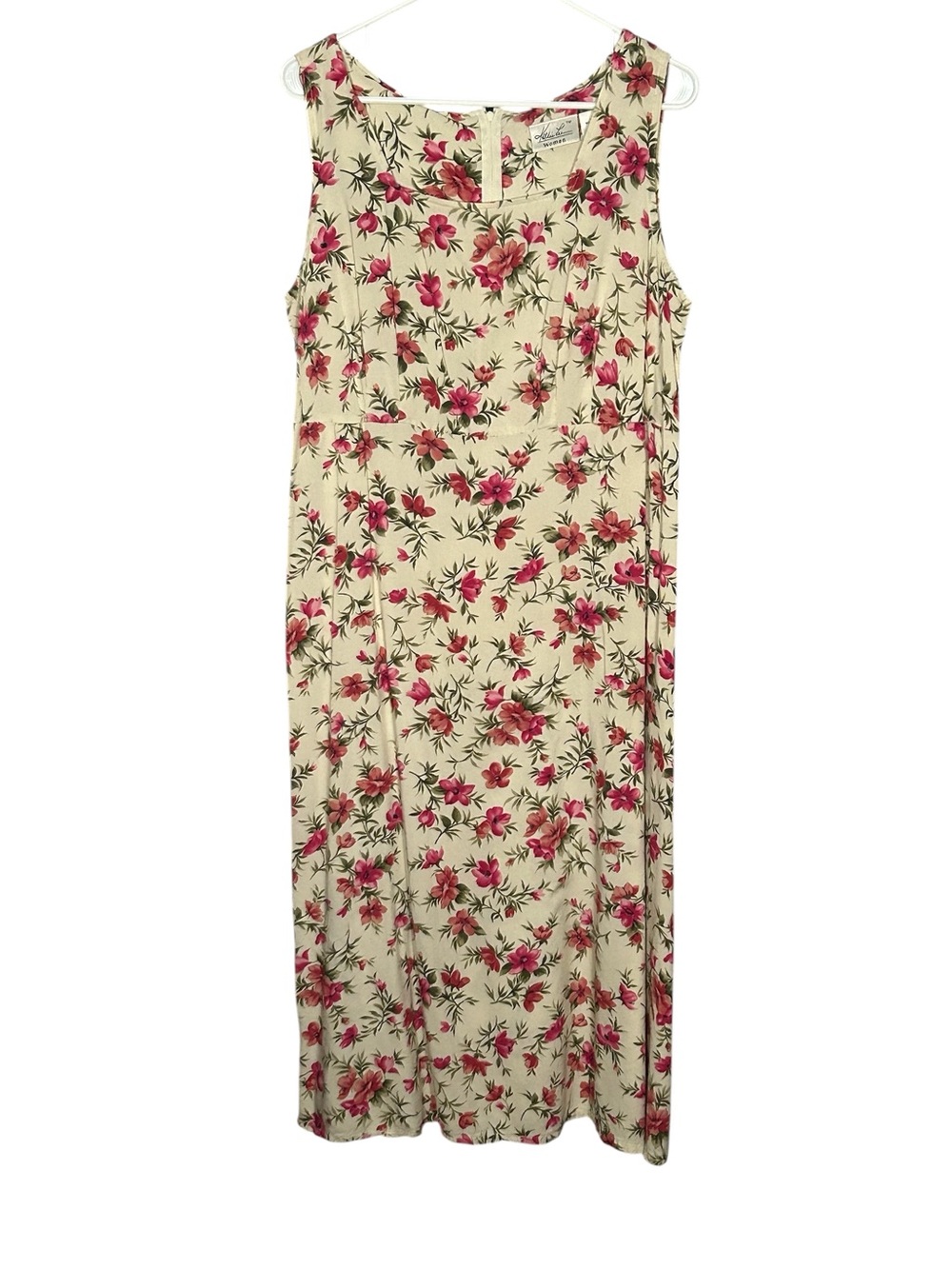 Kathie Lee Collection Cream Midi Dress with Pink Floral Print